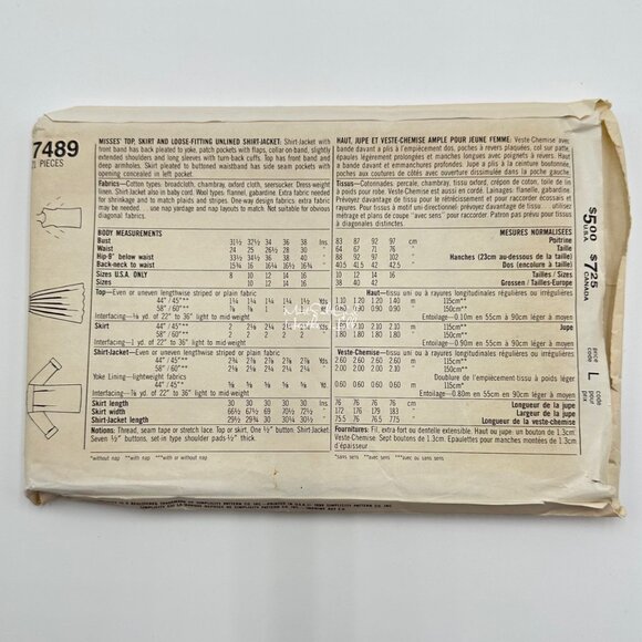 Simplicity 7489 Connoisseur Sewing Pattern Misses Shirt Jacket & Skirt Sizes 14 - Picture 2 of 3